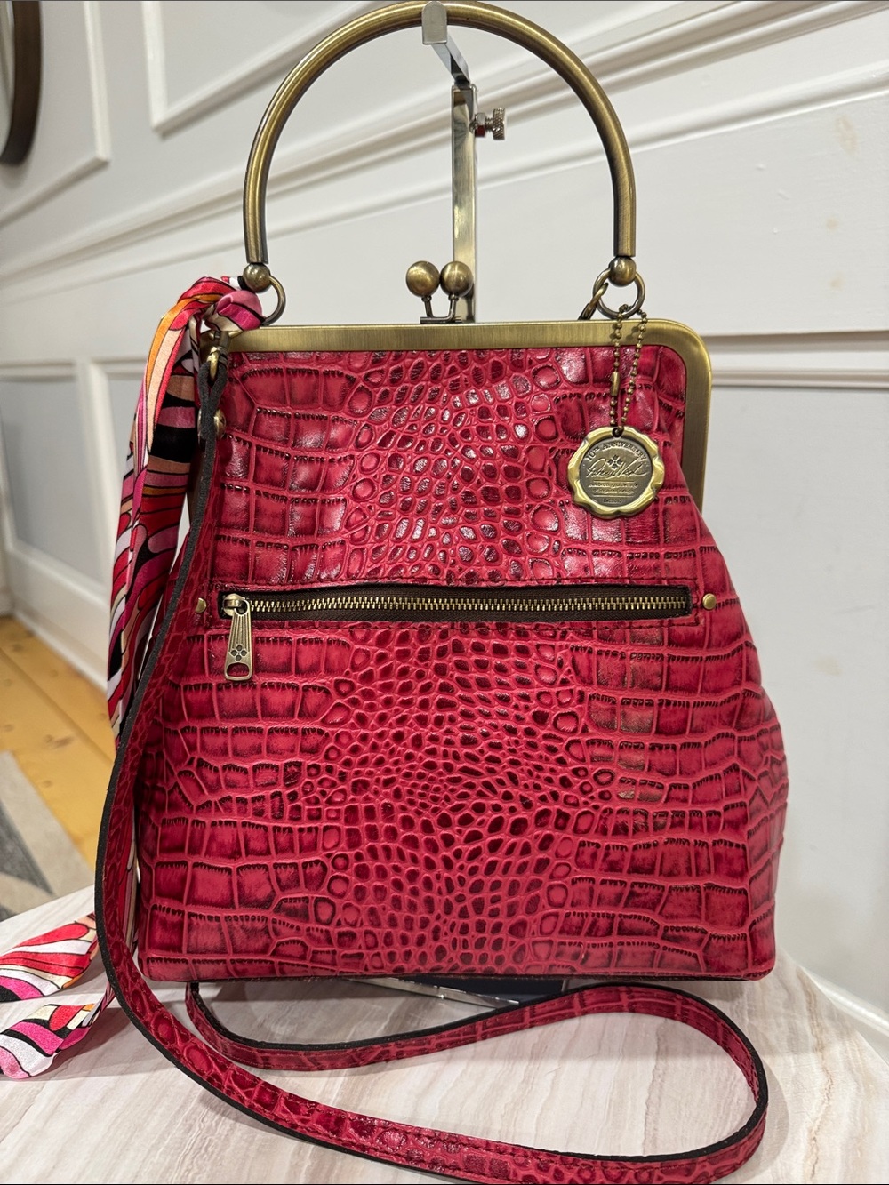 Patricia Nash Bag Novella Frame Bag in Magenta Croc Embossed Leather Crossbody - Picture 4 of 17